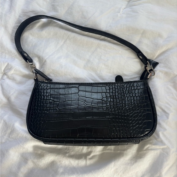 Black Pleather Shoulder Bag with Strap - Picture 2 of 3